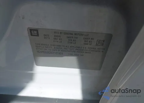 2012 Chevrolet Cruze 2Lt из США, поврежденный, VIN 1G1PG5SC3C7167424